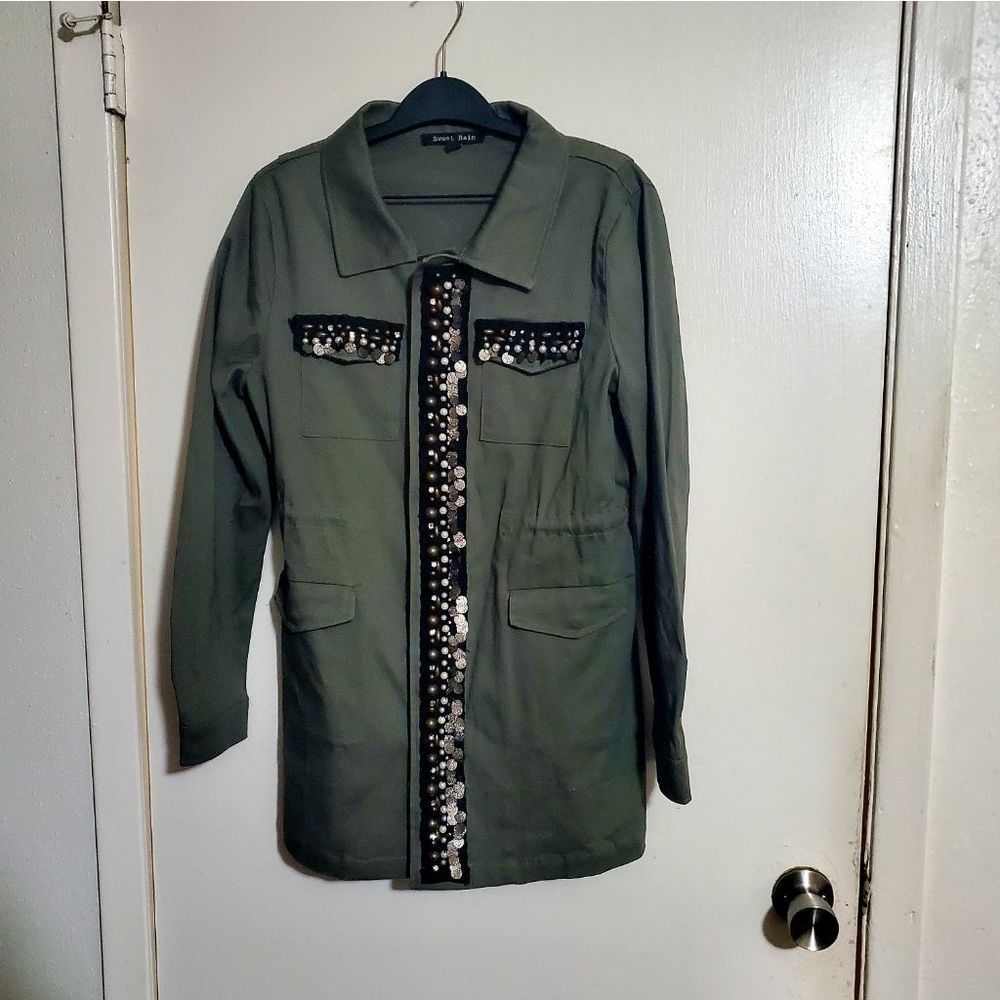 Sweet Rain Green Embellished Utility Jacket Size Large
